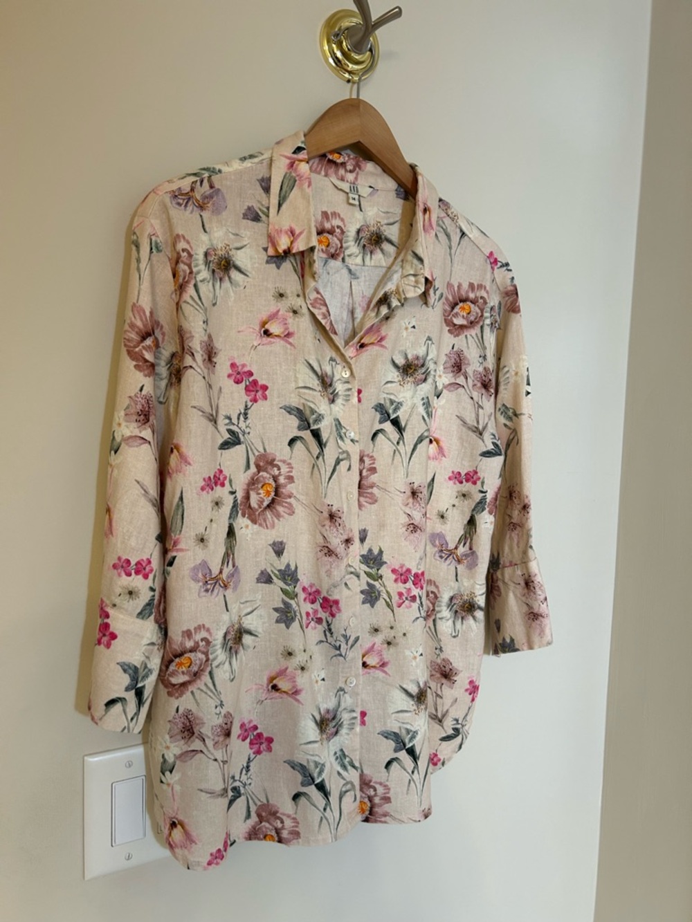 AND Floral Button-Up Top in Cream and Pink